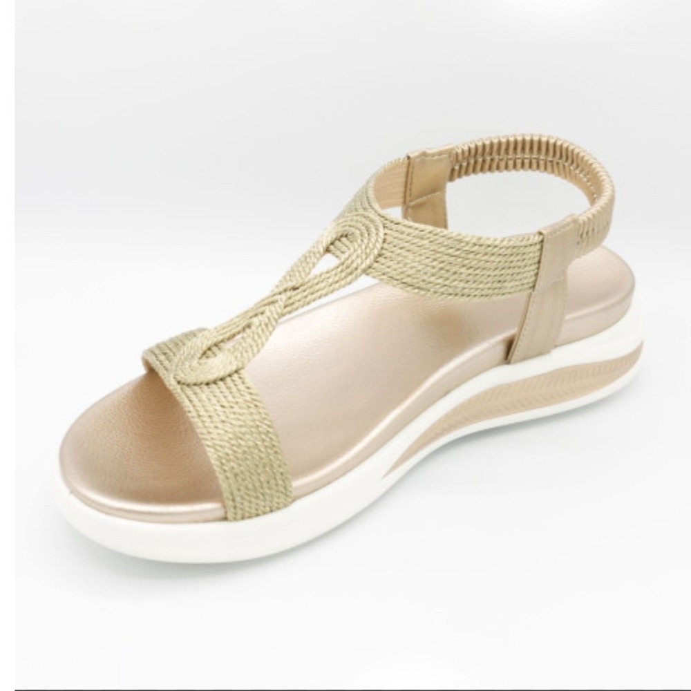 Zee Alexis Sonia Gold Metallic Woven Elastic Slingback Sandals Women 39/ 8.5 NEW